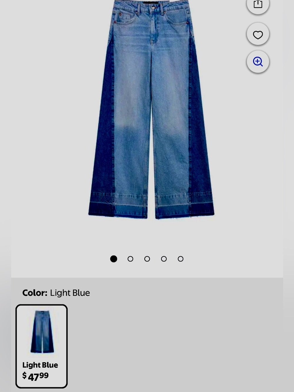 Wide Leg Two-Tone Light Blue Jeans for Women - Picture 4 of 4